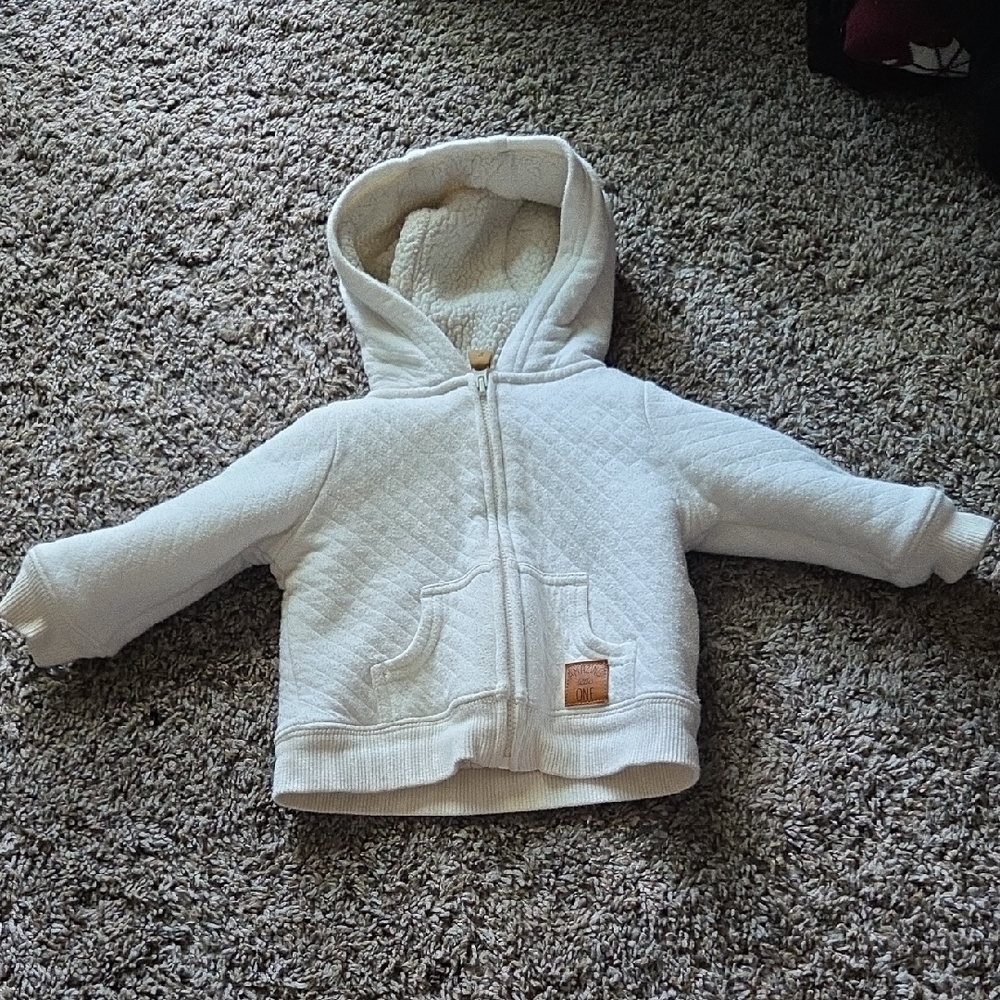 Carter's White Quilted Hoodie with Zipper and Hood